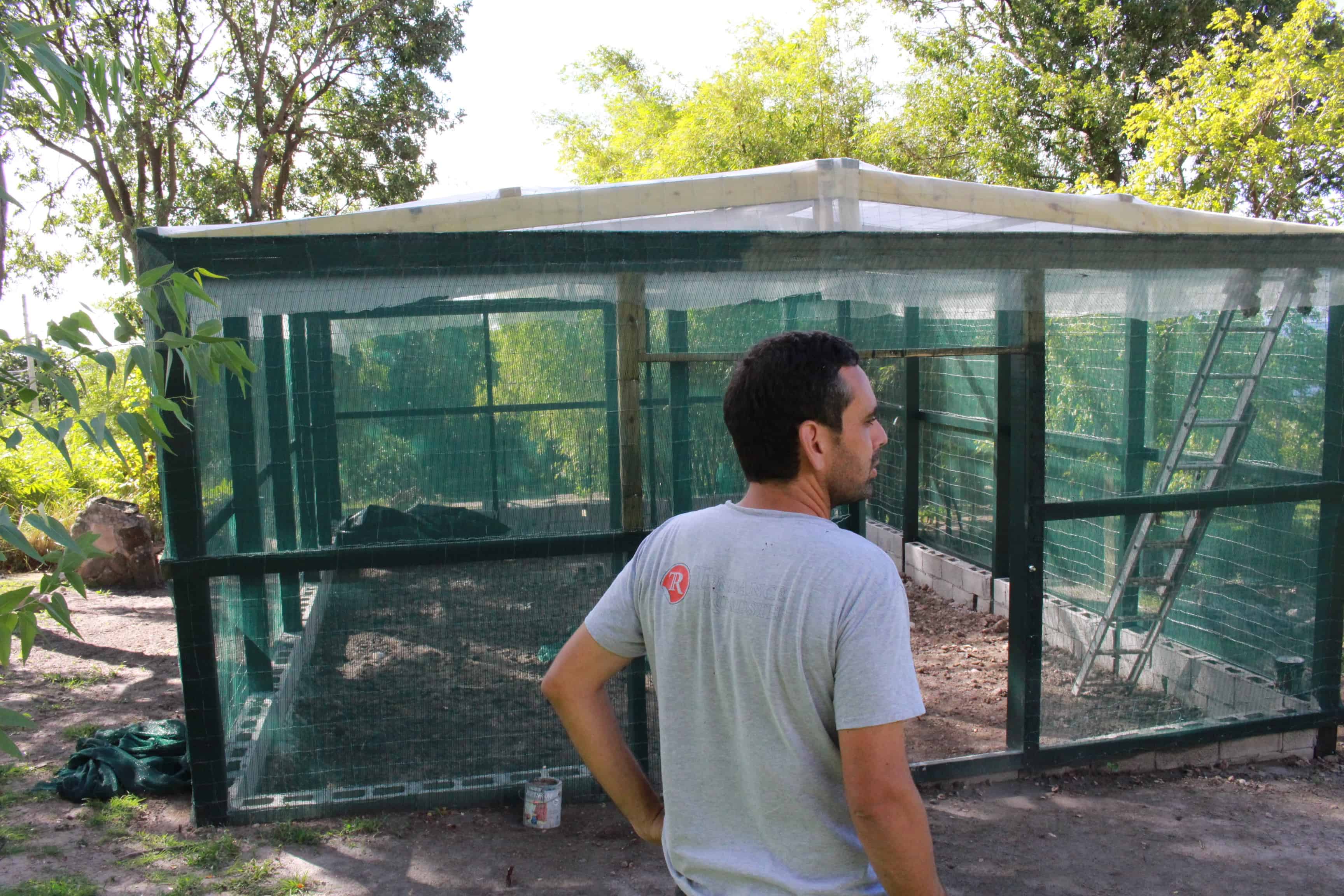 Montserrat National Trust Project Officer, Nicolas Tirard in front to the new plant nursery, which will be open to the public in order for them to purchase native plants for their land; Copyright: UKOTCF