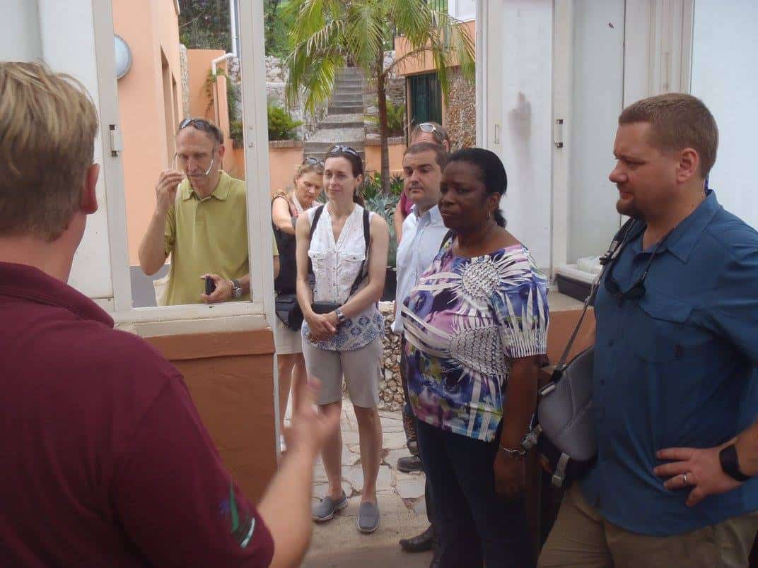 Participants are shown around the plant nursery by staff; Copyright: Bryan Naqqi Manco