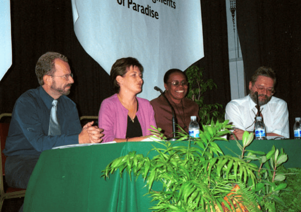 John Cortés (General Secretary, GONHS), Sara Cross (Director for Development, UKOTCF), Sheila Brown Brathwaite (Permanent Secretary, British Virgin Islands Ministry of Natural Resources and Labour) and Mike Pienkowski (Chairman, UKOTCF). Copyright: UKOTCF