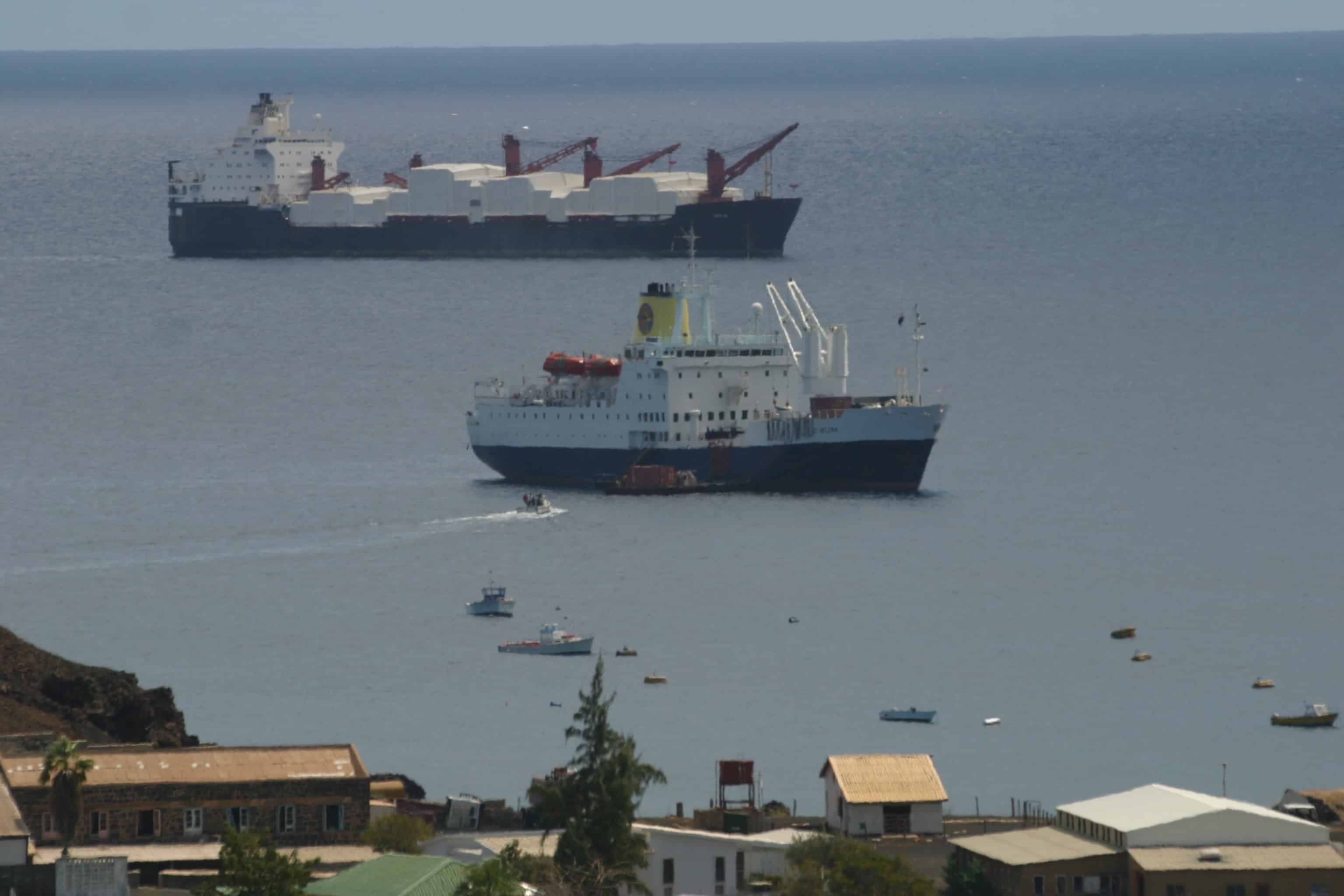 A sight from the (recent) past: RMS St Helena and a US naval supply ship in Ascension's harbour. Copyright: Dr Mike Pienkowski