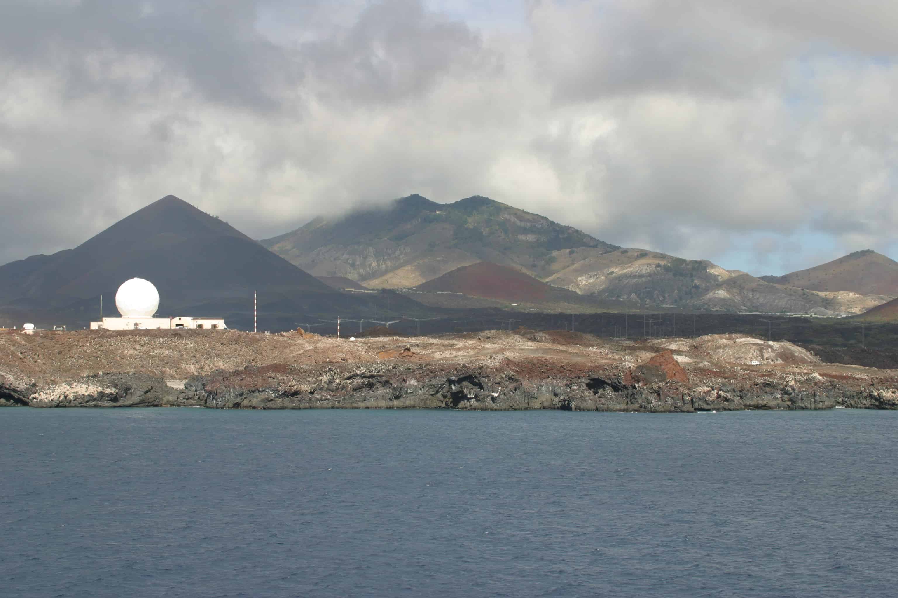 Green Mountain, lower hills and aerial field from the sea. Copyright: Dr Mike Pienkowski