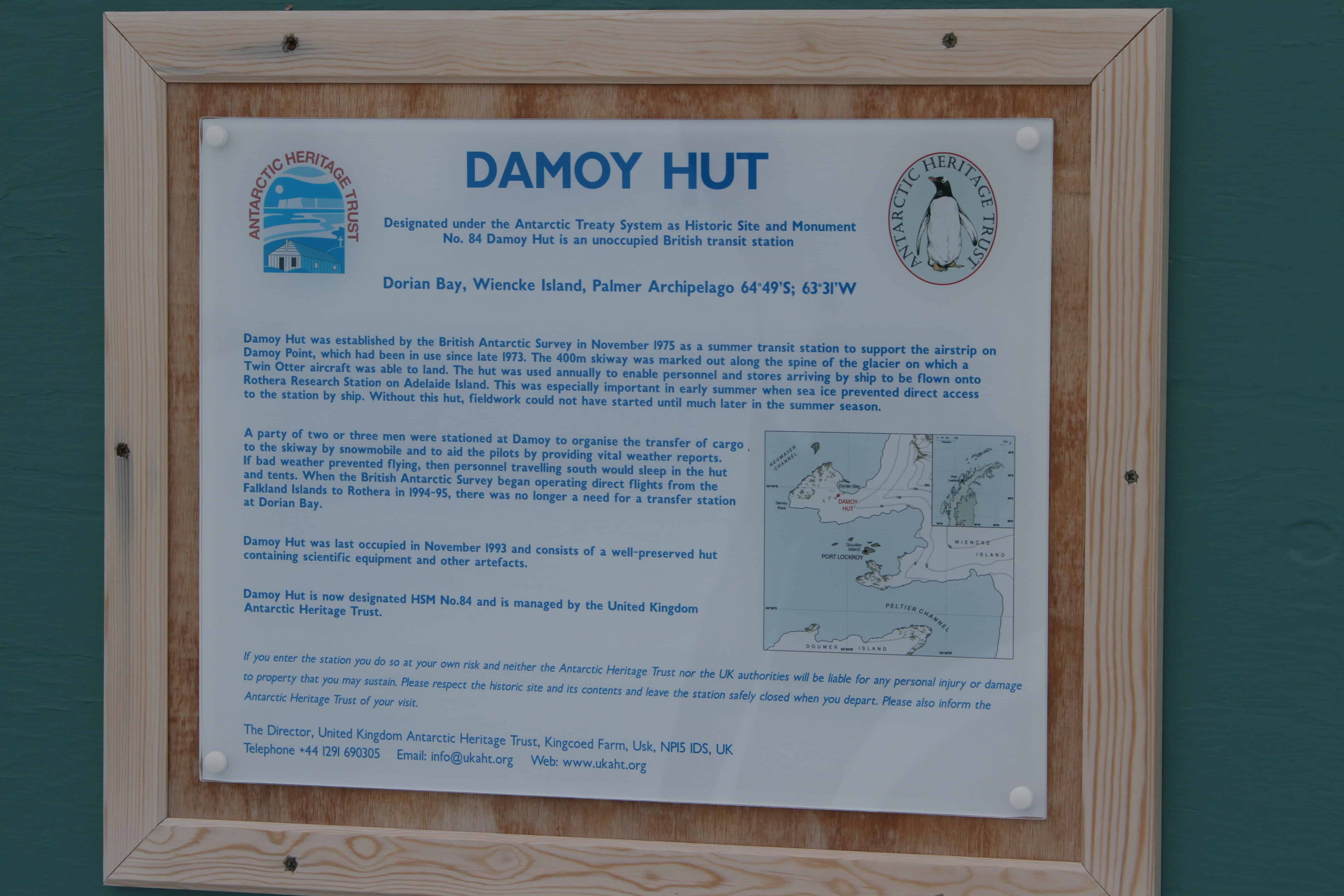 Information sign at Damoy Hut; Copyright: Dr Mike Pienkowski