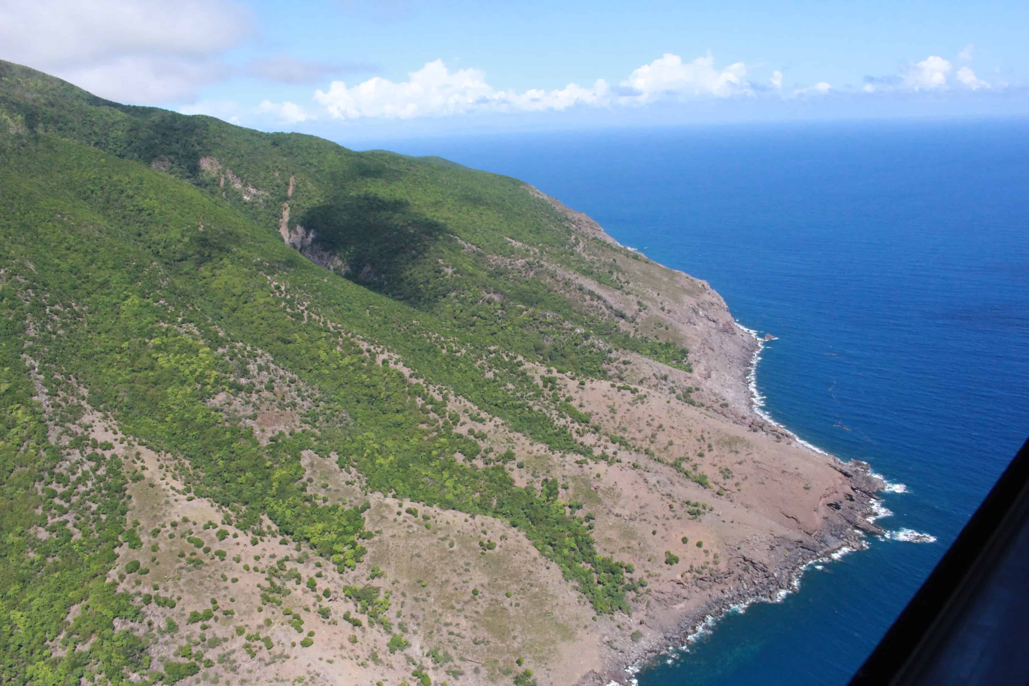 Areas in the south of Montserrat, particularly those close to the coast, are showing signs of erosion caused by the presence of feral livestock, mostly goats; Copyright: UKOTCF